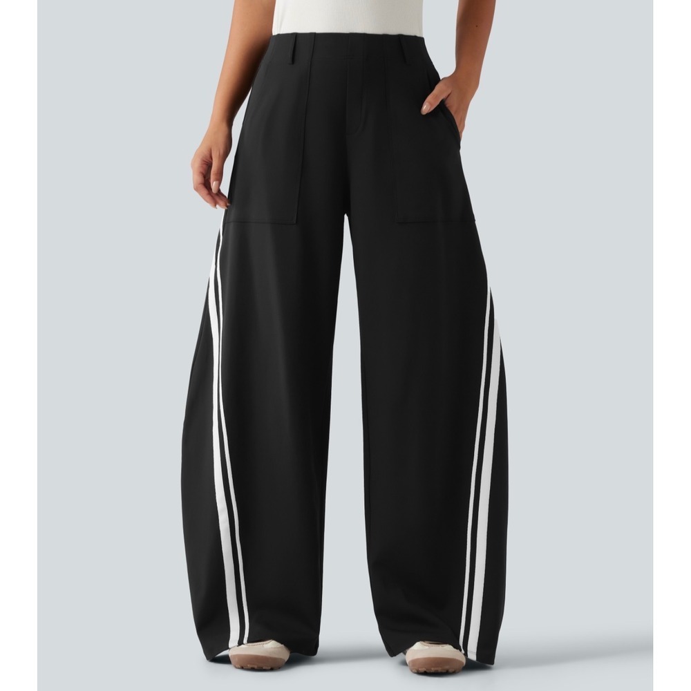 Halara DayStretch High Waisted Side Stripe Barrel Dance Pants Black White M NWT